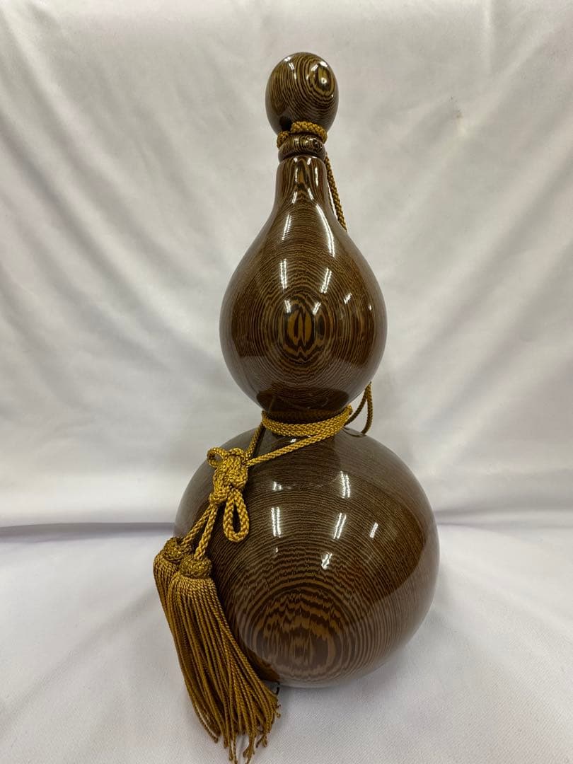 瓢箪型 飾り壺 オブジェ 木目調 房付き 縁起物 ひょうたん 置物 和風