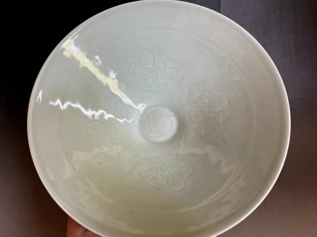 鉢■②中国名瓦 青磁平鉢 景徳鎮 人物絵 平茶碗 古玩 唐物時代物 骨董品■