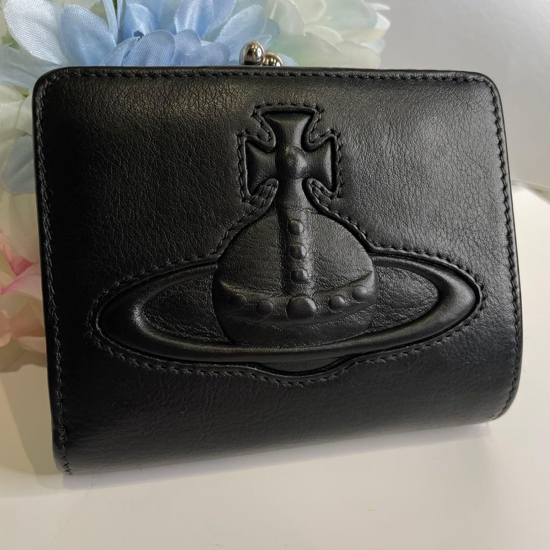 【廃盤】ヴィヴィアンウエストウッド ビッグオーブ がま口 2つ折り財布 ブラック