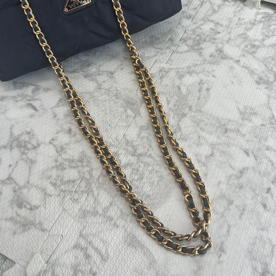 プラダ ダブルチェーン キルティング ショルダーバッグ ナイロン 三角ロゴ