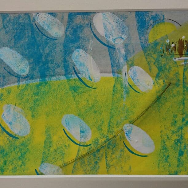 絵画。題名「初雪」。まろい洋子肉筆。