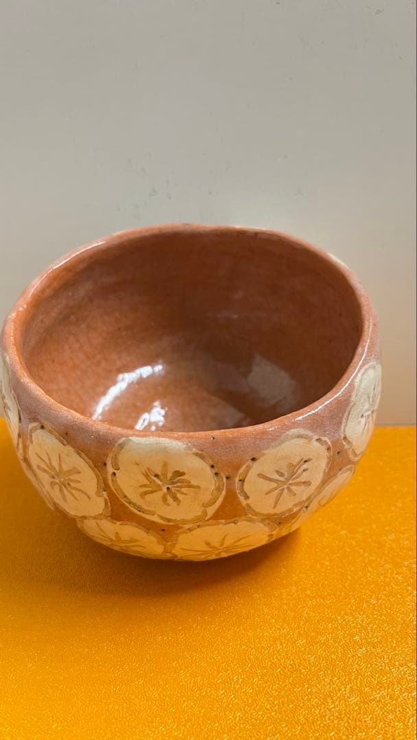 赤楽梅花紋茶碗　加藤晃樂造 共箱未使用