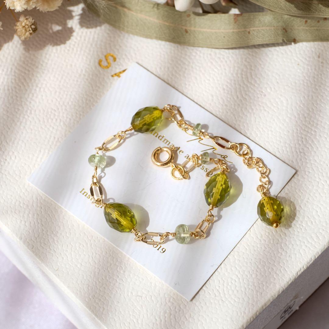 R✴︎H ♦︎14kgfグリーンアンバー・ミントガーネットブレスレット