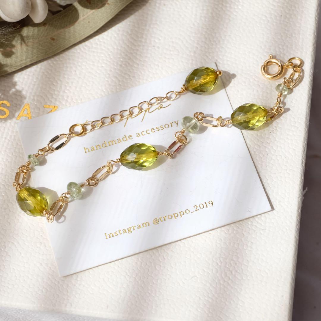 R✴︎H ♦︎14kgfグリーンアンバー・ミントガーネットブレスレット