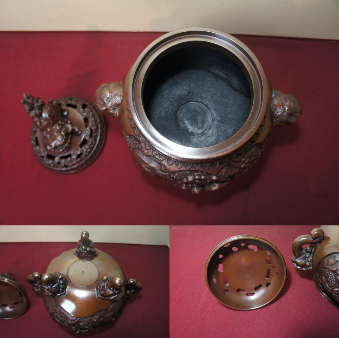 ★美品 高岡銅器 瑞峰作 新特大 花鳥 高級銅製香炉工芸作家造 送料込み