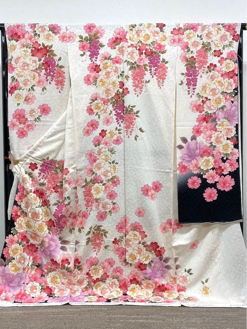 振袖 仮絵羽 ヒロミチナカノ 刺繍 金彩 紋意匠 正絹 未仕立て品 八掛付き