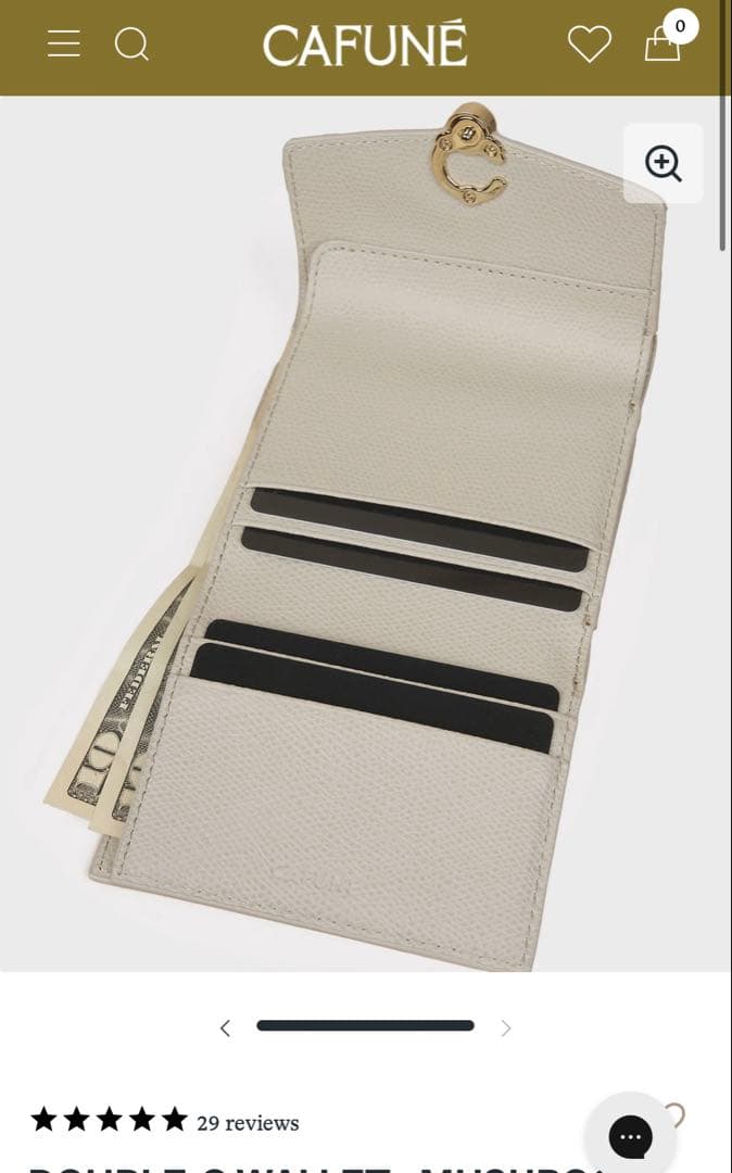 CAFUNE 三つ折り財布ウォレット 財布 レザー収納袋付 ベージュゴールド金