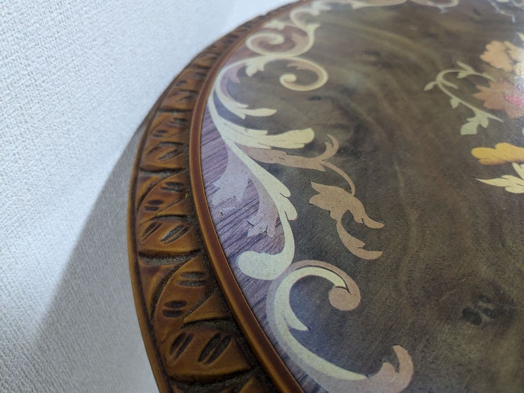 サイドテーブル 丸テーブル 木製 彫刻 天使