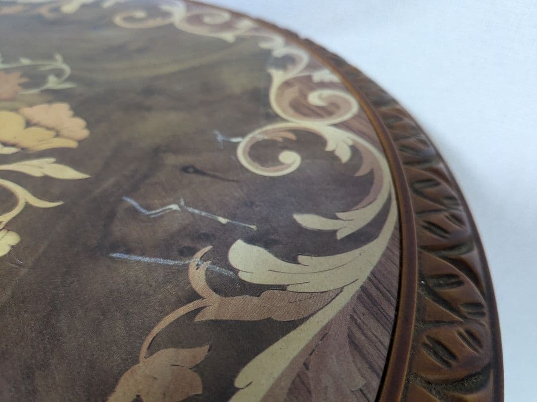 サイドテーブル 丸テーブル 木製 彫刻 天使