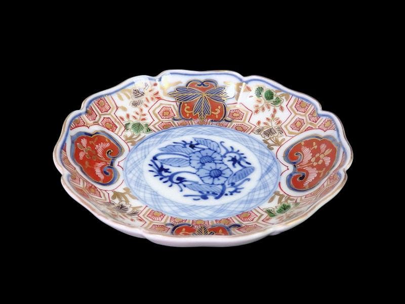 大聖寺伊万里　金襴手　草花に亀甲紋の図　４寸皿　５枚　233AS-CVy