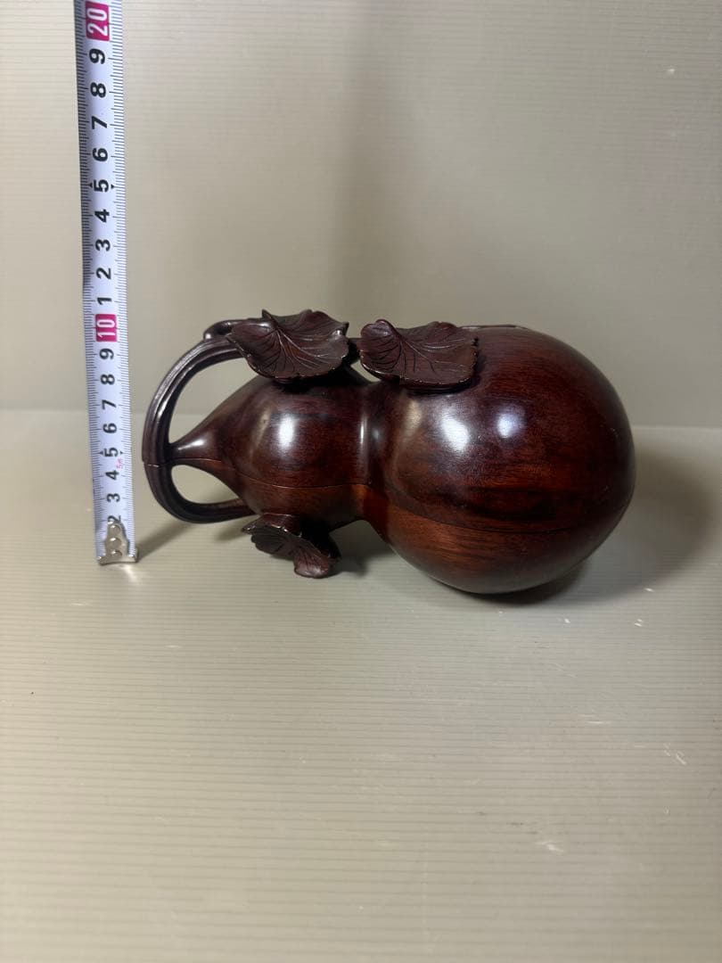 2469 中国　唐木紫檀製　瓢箪形　蓋物　置物　美品