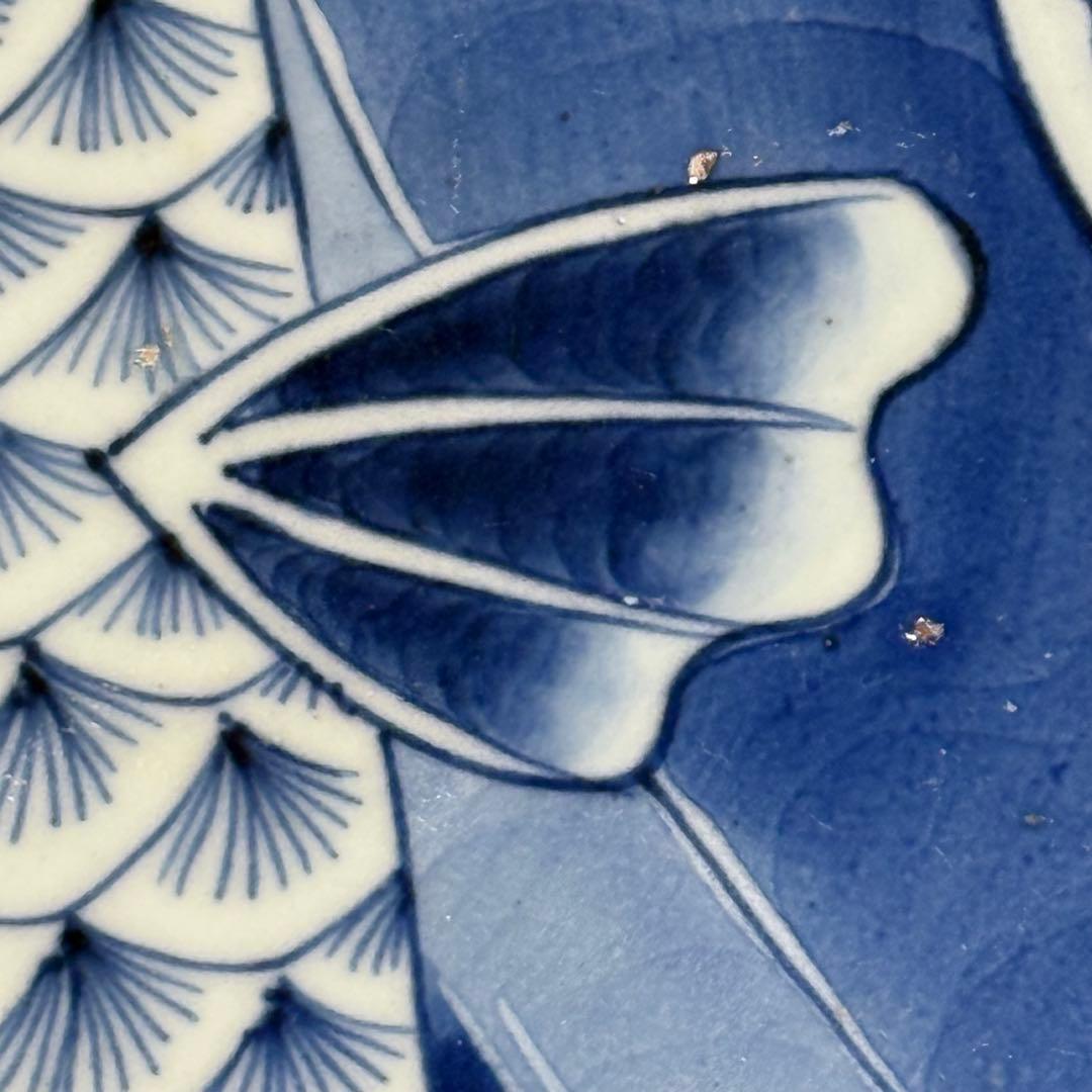 古伊万里　染付　鯉の滝登り図大皿　登竜門　42.2cm　変形字「乾」　江戸後期