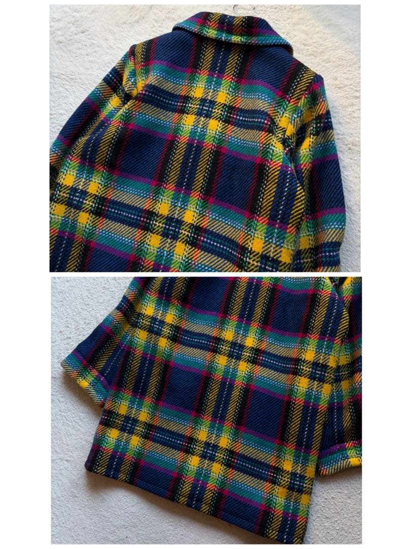 イヴサンローラン ウールコート ツイード タータンチェック マルチカラー 仏製