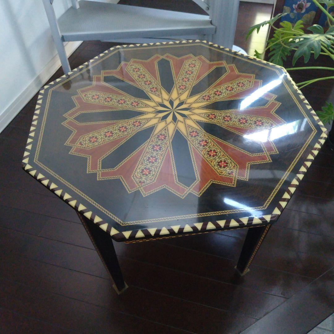 アンティーク 象嵌 寄木細工 天然木 ウッドテーブル 飾り台 レトロ