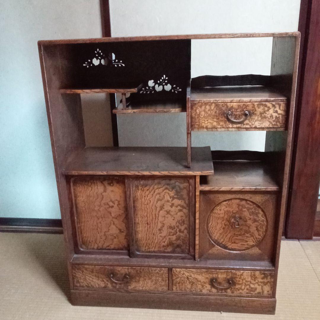 茶箪笥(違い棚付)　昭和２０年代〜　アンティーク、ビンテージ