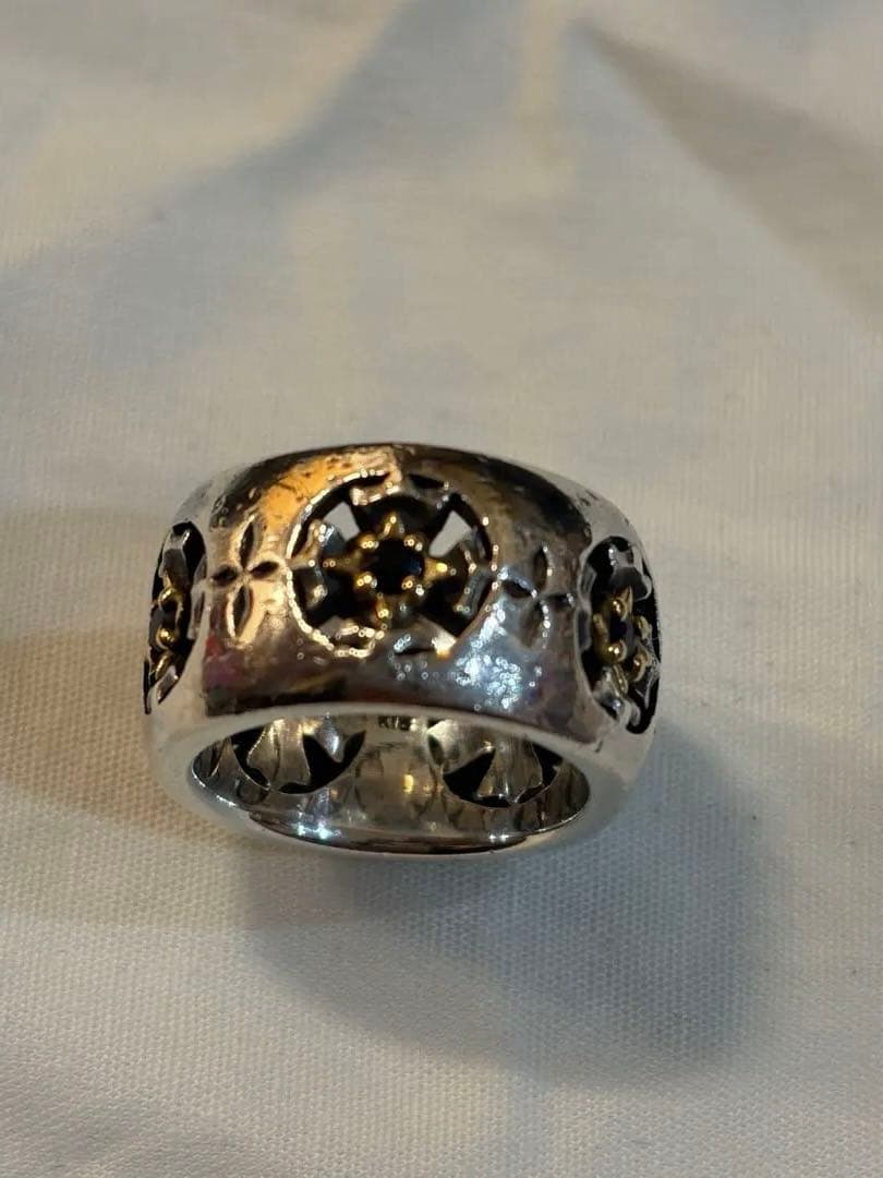 k18 サファイア5面透かし加工シルバー950ピンキーリング7号