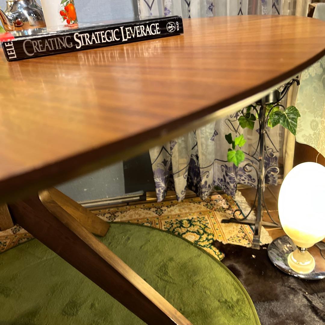 ふくちゃん 　ヴィンテージ 孔雀張り　デザインレッグ　ラウンドテーブル