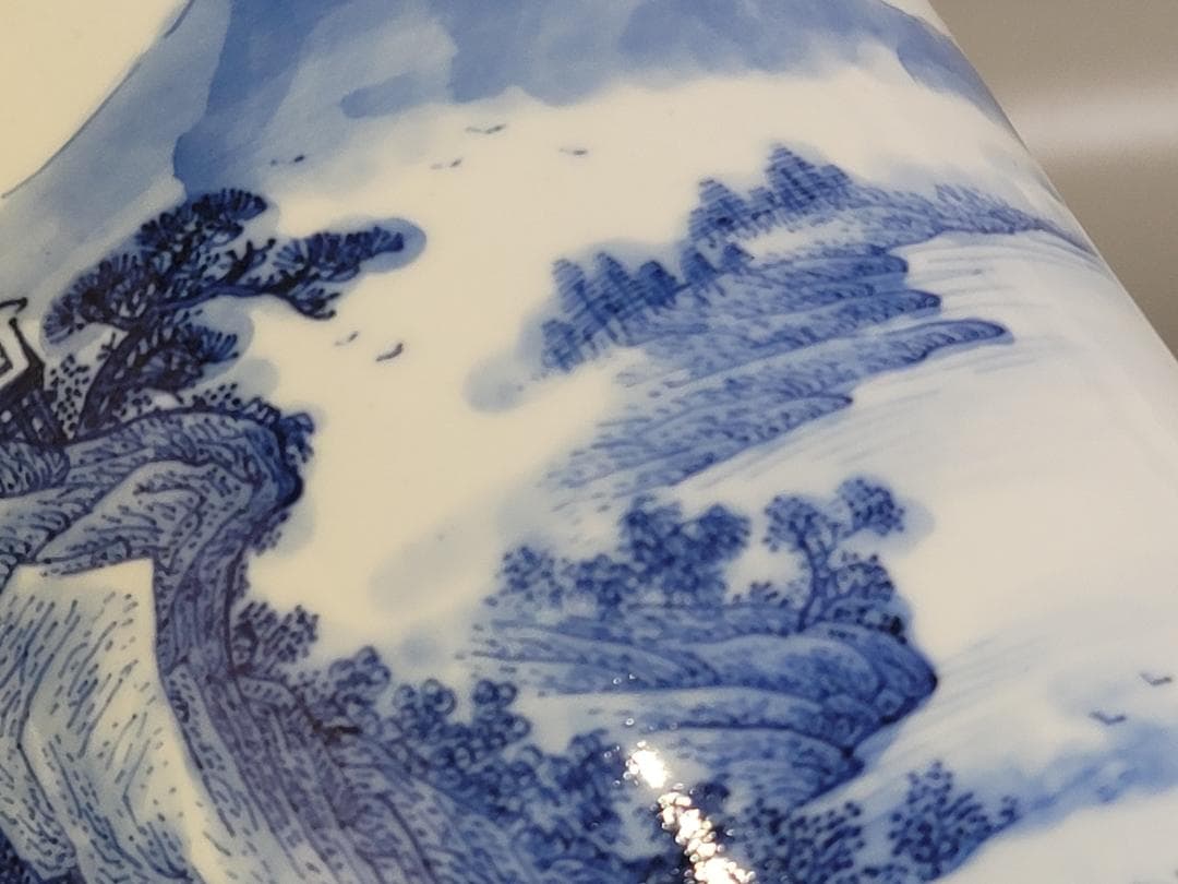 中国 染付 山水画 筆筒 光緒年製 書 文房具