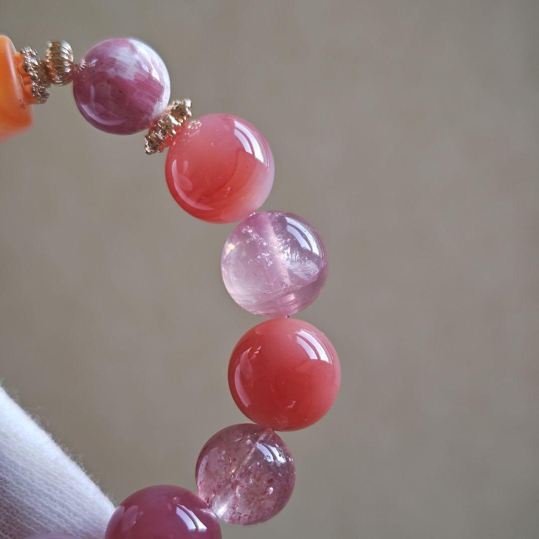 新作♡白蛇天珠、モザンビーク産ローズクォーツ、ピーチ塩源瑪瑙、ピンクレピドシリカ