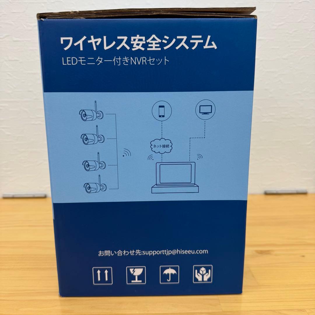 防犯カメラ 12インチLCD液晶モニタ一体型NVR ワイヤレスカメラ4台セット