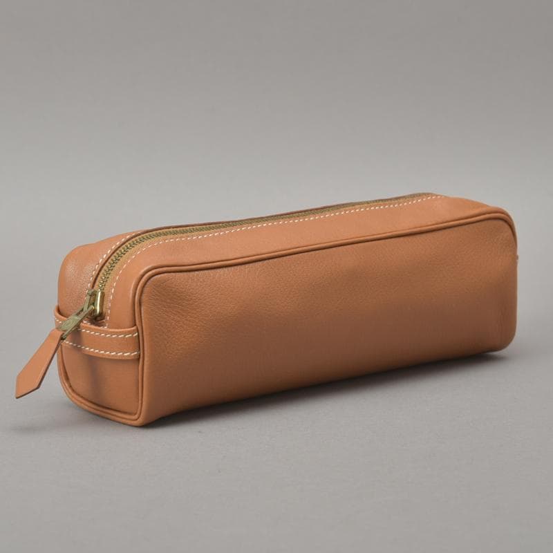 美品◇エルメス ペンケース メイクポーチ カーフレザー ブラウン □A刻印 文具