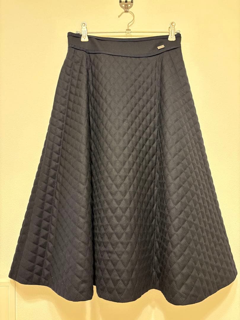 【美品】FOXEY フォクシー　キルティング フレアスカート　ミッドナイトブルー