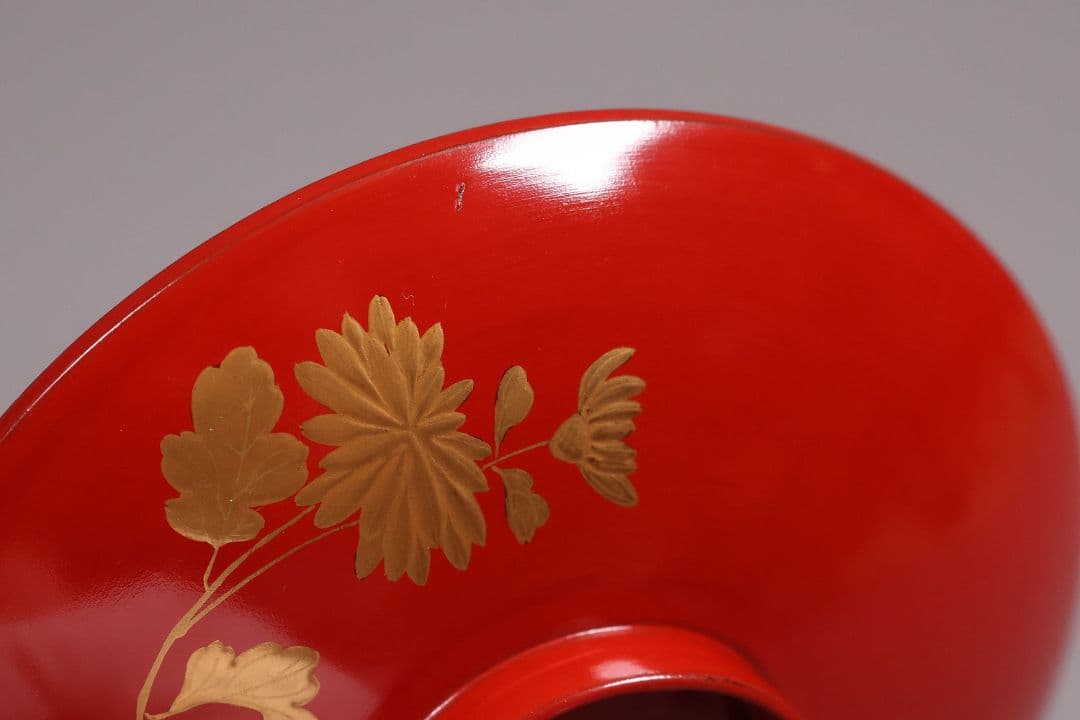 【MA776】時代木製漆器 桐鳳凰・菊 金蒔絵 朱塗 引盃 五客 木製漆器 小皿