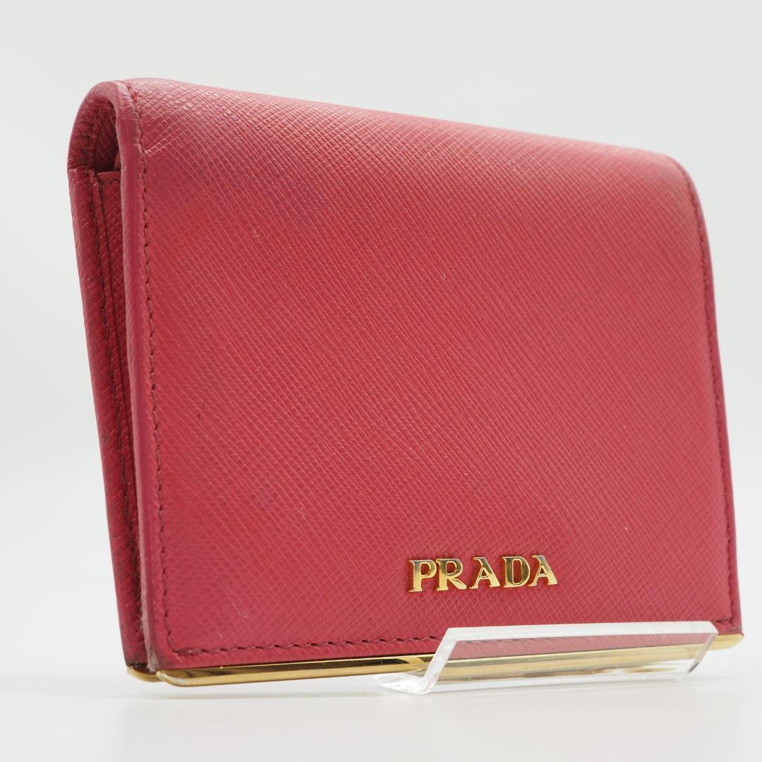 PRADA プラダ サフィアーノ レザー 二つ折り財布 ピンク系 ゴールド金具