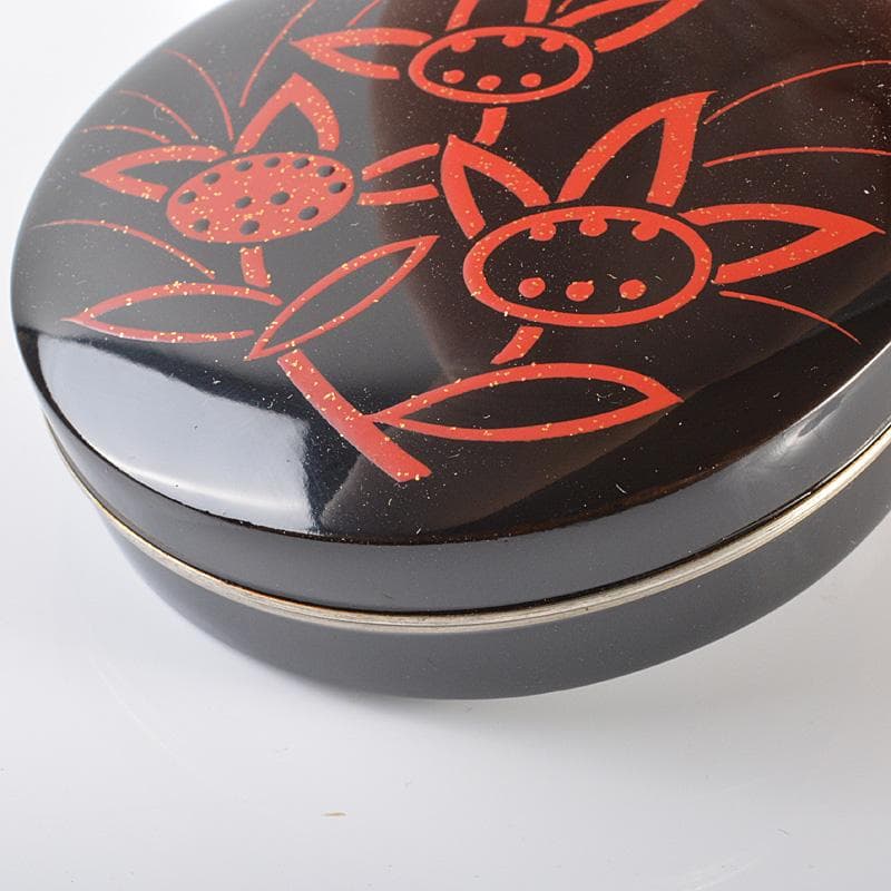 茶道具　山中塗　道場宗廣作　花蒔絵　銅覆輪　香合　共箱　V　R6446