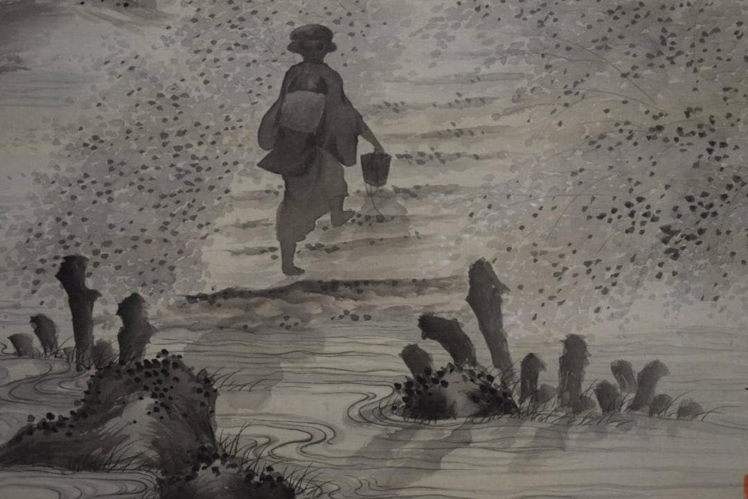 真作/庭山雲海/夜景山水図/布袋屋掛軸HE-927