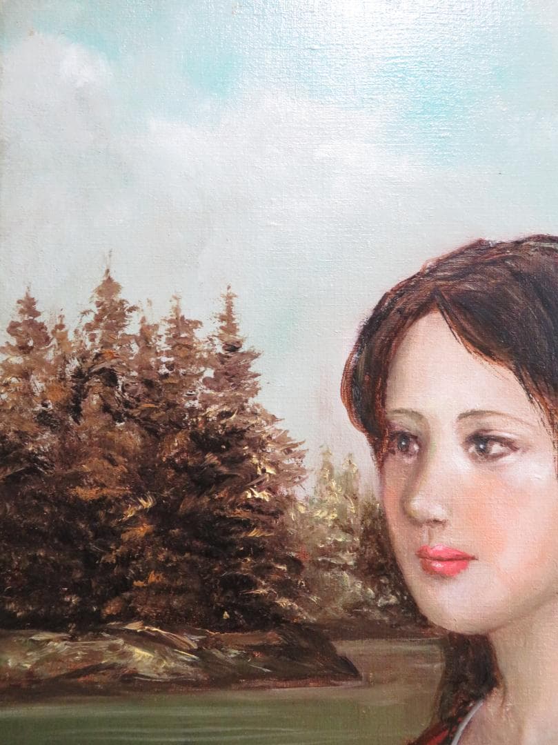 能仲ヤツヲ　「湖の女」　油彩　F6号　　モダンアート会員　叙情とロマンの世界