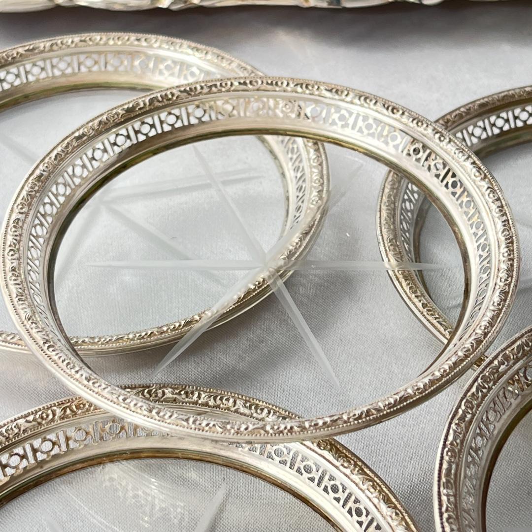 【Webster】【純銀 / ガラス】 透かしのコースター 6枚 スターリング