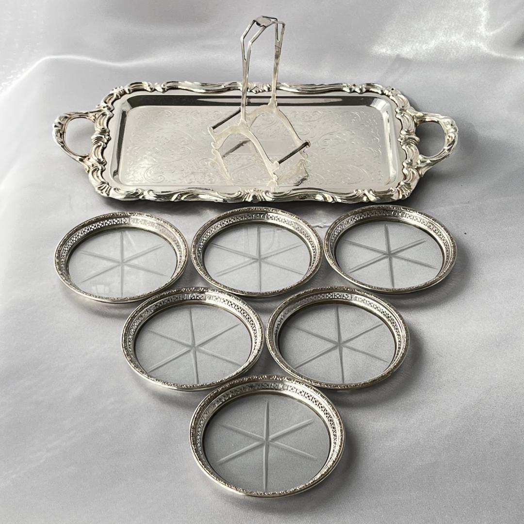 【Webster】【純銀 / ガラス】 透かしのコースター 6枚 スターリング