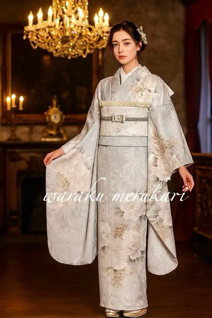 ♦︎くすみ水色♦︎銀彩加工♦︎豪華刺繍♦︎牡丹紋♦︎成人式♦︎