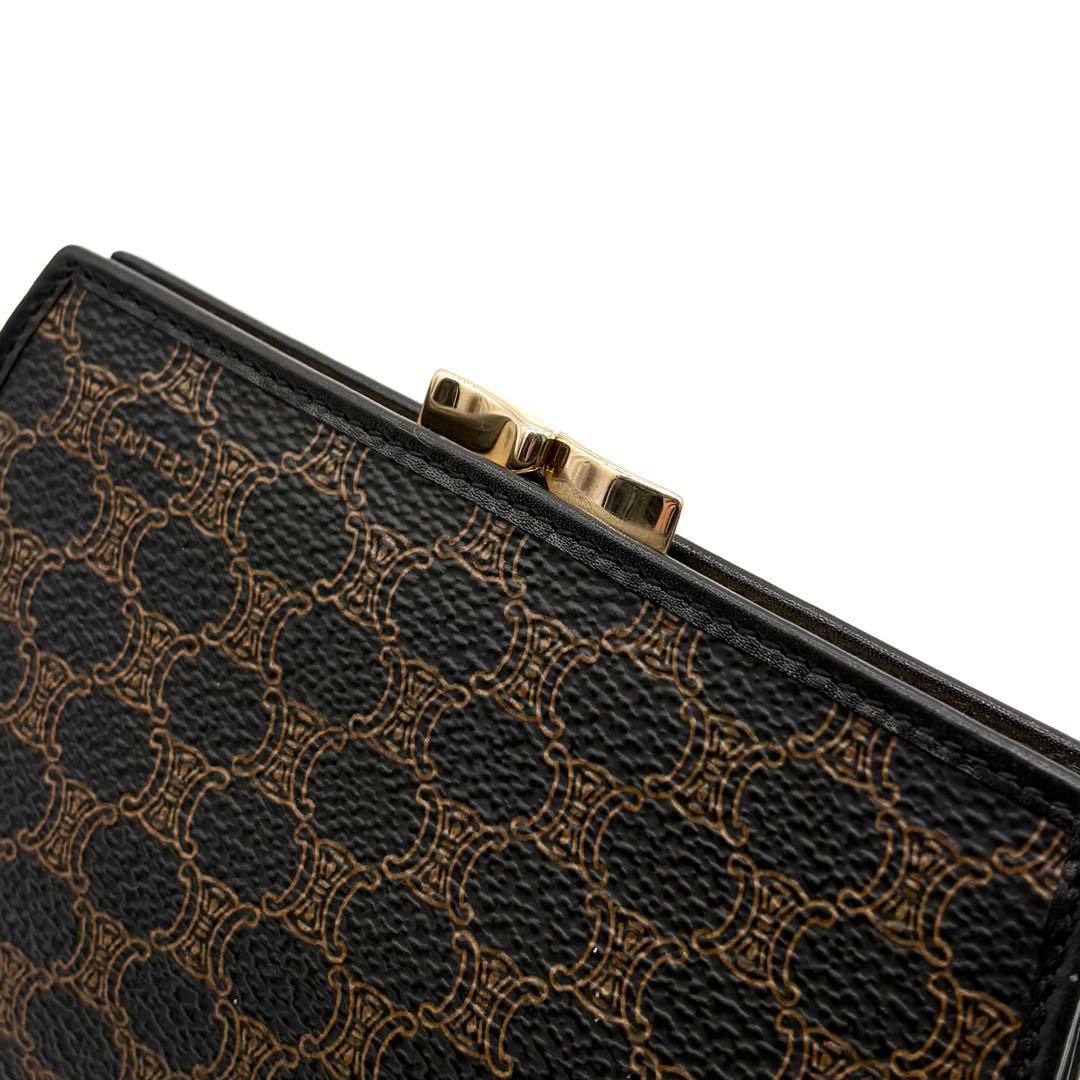 極美品✨セリーヌ マカダム がま口 財布 ポーチ PVC レザー ブラック 希少