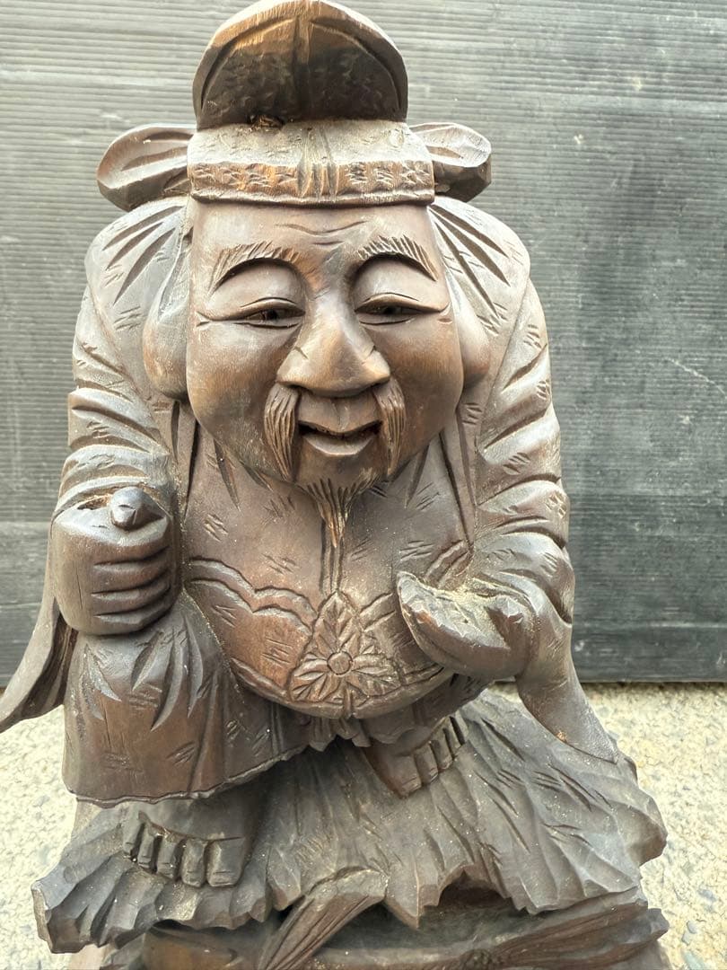 七福神 木製 惠比寿 大黒天 清光 笑顔の人物像 魚付き