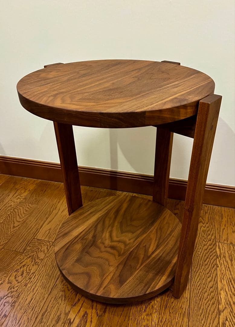 マスターウォール　ウォールナット　円形 2段サイドテーブル