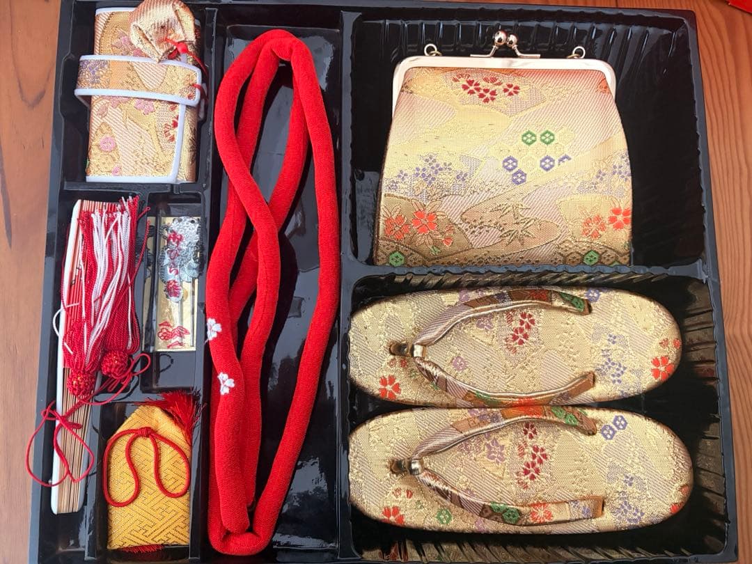 七五三用ピンク赤花柄着物　フルセット