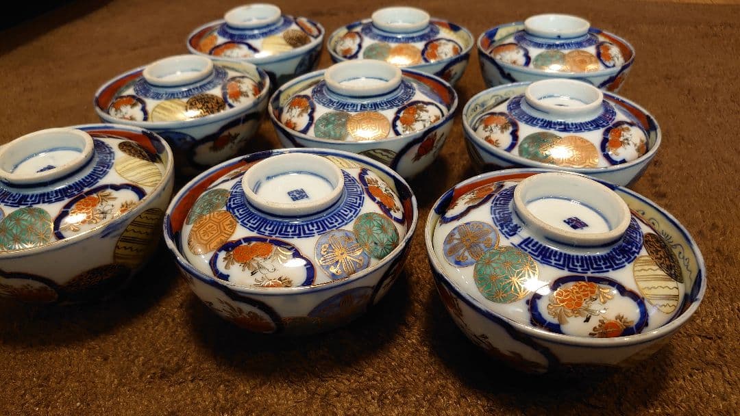 古伊万里　伊万里　色絵　金襴手　蓋碗　蔵出し　９客