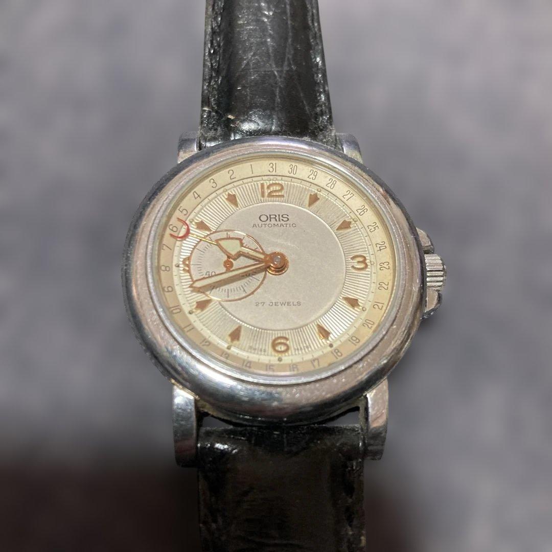ORIS 自動巻き時計 シルバー文字盤 レザー