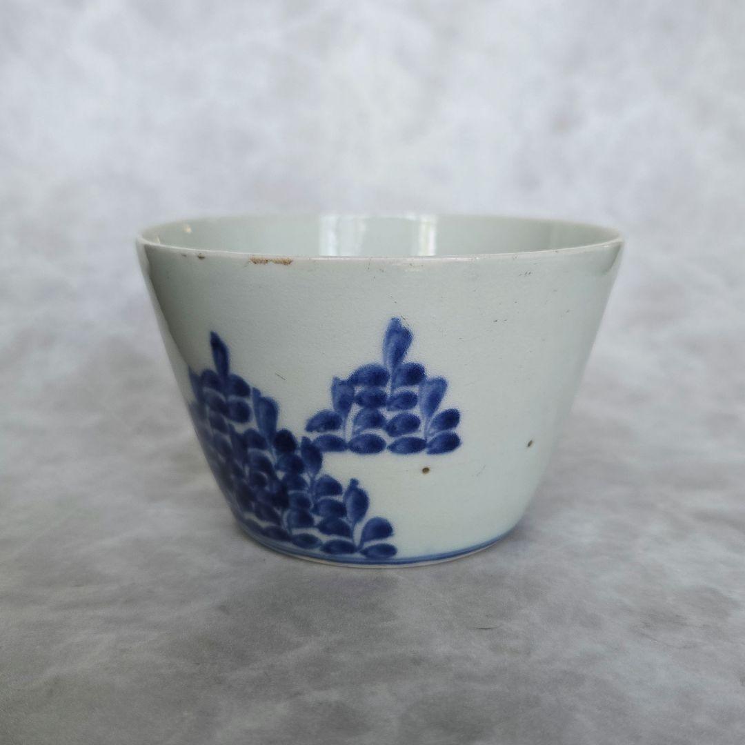 古伊万里　染付　猪口　向付　五葉若葉文　江戸時代　蕎麦猪口　アンティーク　骨董