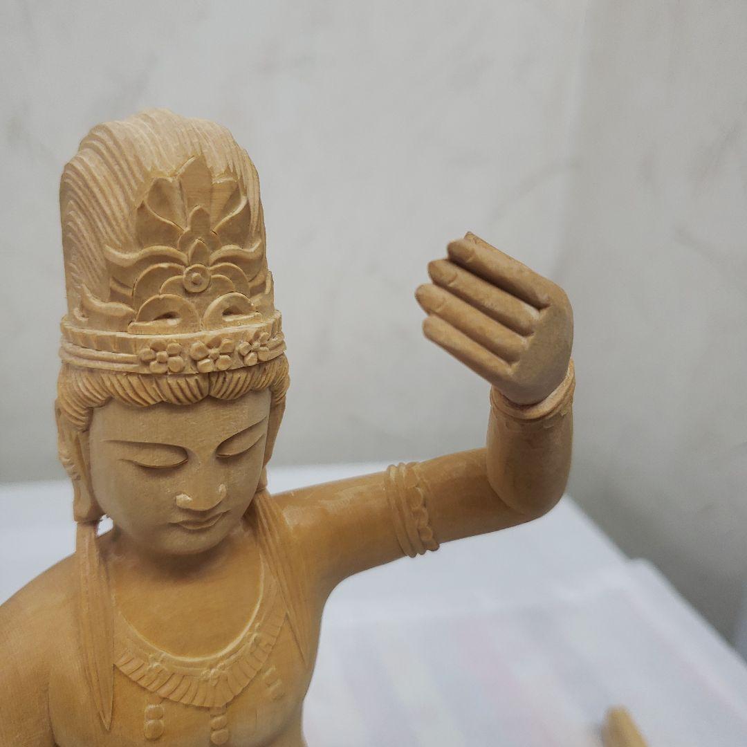 新彫り　特価　美しい仏像です◆金運ヒバ材 弁財天◆秘部バチ付き２８cm