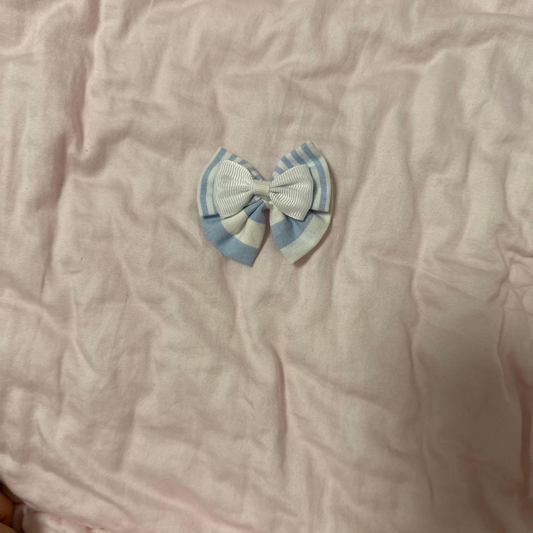 ピコネ　ペット服 水色ストライプドレスとリボン