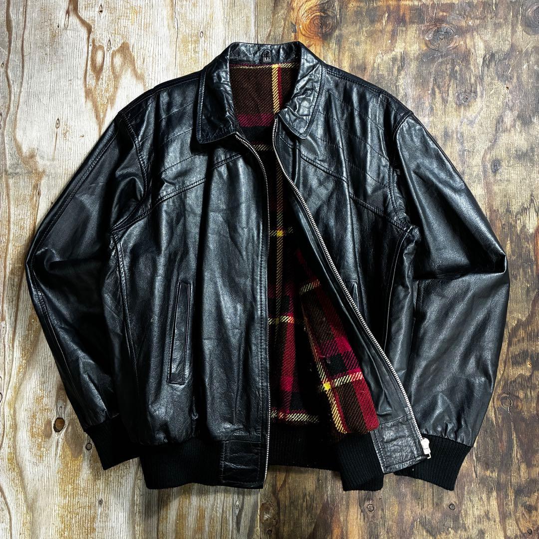 80s ショート レザー ジャケット ブラック リブ VINTAGE 日本製