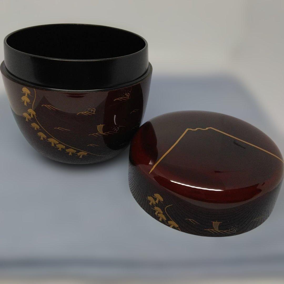 田中宗凌 作 「富士」 溜塗 中棗 共箱 新品未使用品