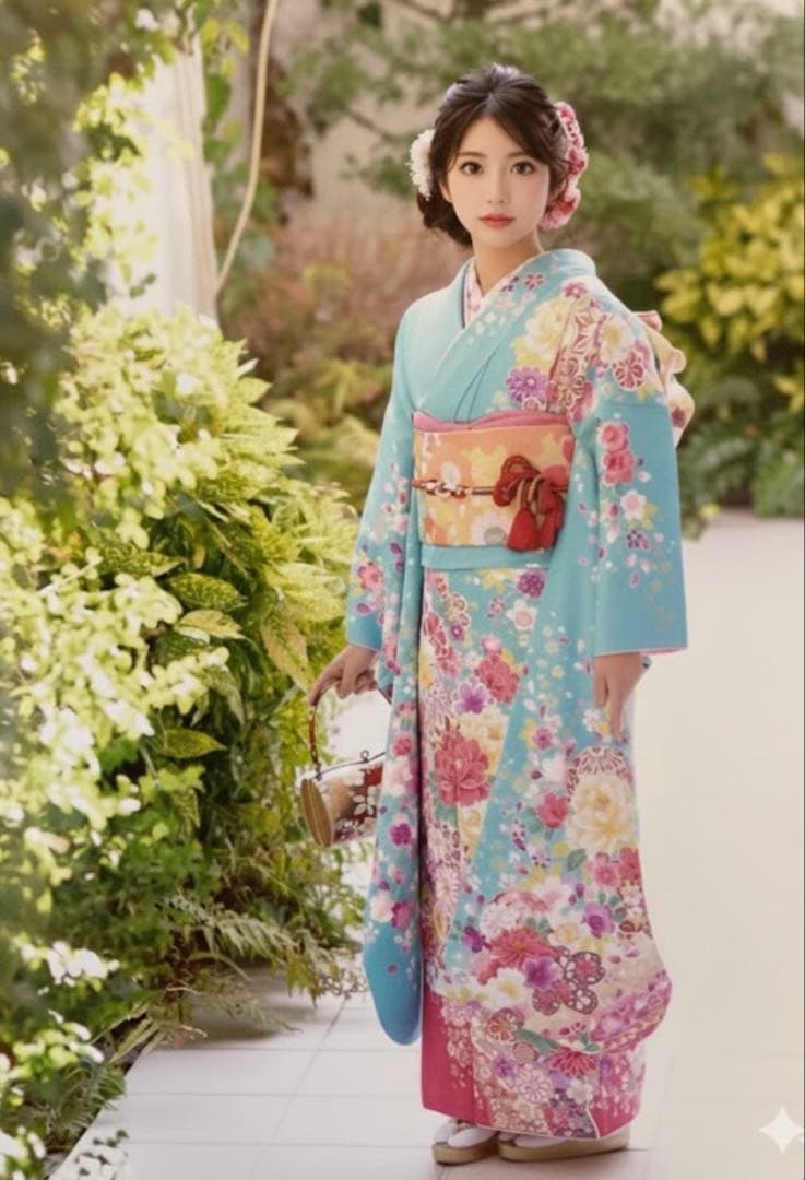 振り袖　成人式　フルセット　振袖フルセット　水色