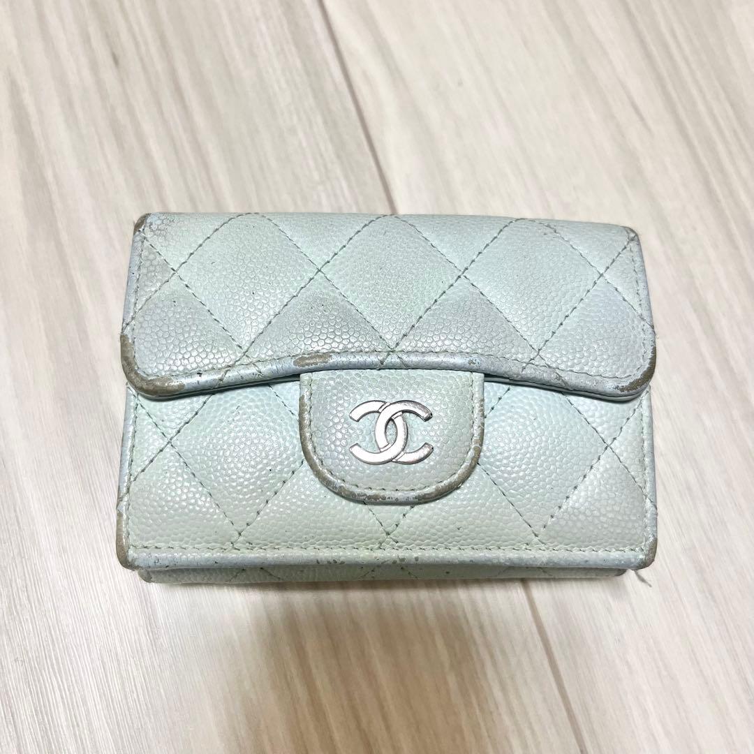 最終値下げ！CHANEL 三つ折り財布 ライトブルー