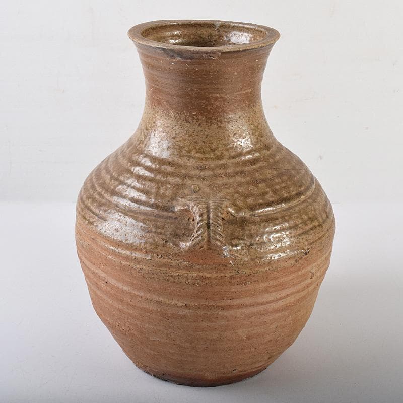 中国　褐釉　双耳壷　時代箱付　V　R8590B