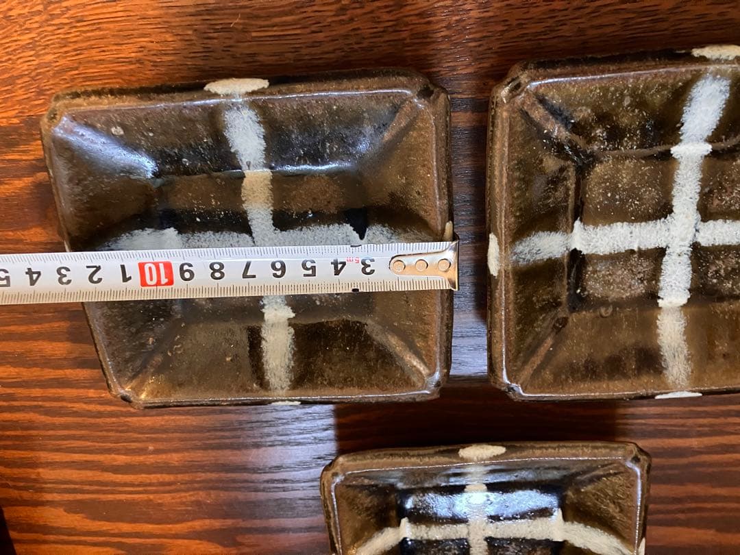 生田和孝丹波焼 緑釉四方角小皿3客 河井寛次郎 弟子 民藝　民芸