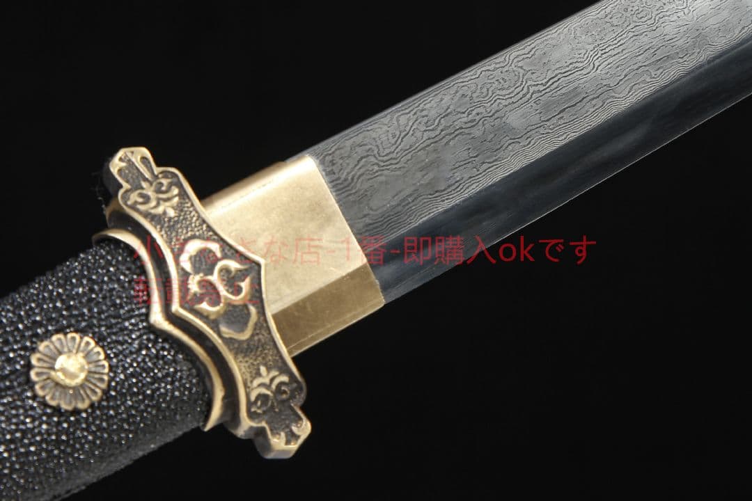 魚皮柄小唐横刀黒白檀模様鋼焼刃 古兵器 武具 刀装具 日本刀 模造刀 居合刀